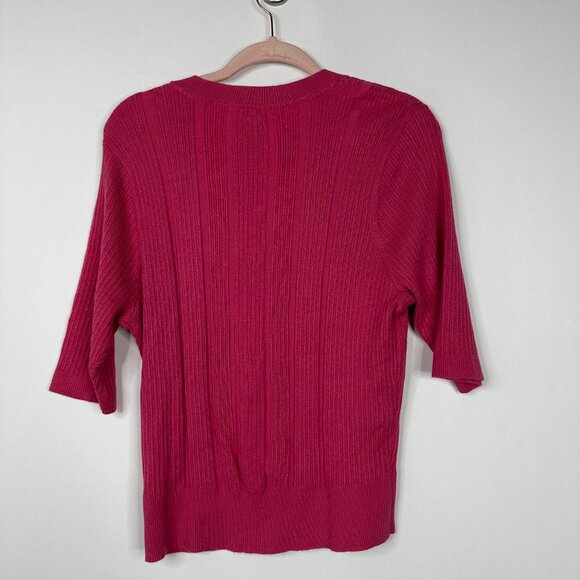 NWT White House Black Market Elbow Sleeve VNeck Pullover Sweater Carmine #WHBM19 - Picture 3 of 9